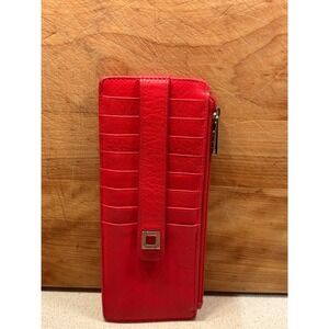 Lodis Red Leather Slim Credit Card Case Zip Pouch Wallet with ID Window
